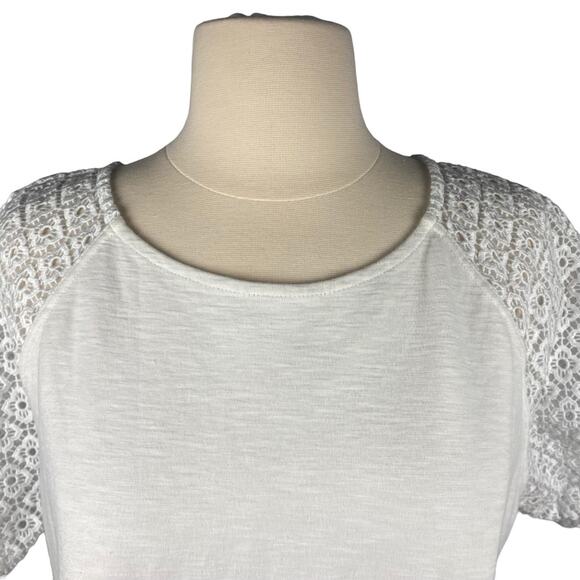 J.Crew White Crochet Top | Short Sleeve Quarter Zip Textured Lace Detail Sz XL - Picture 6 of 12